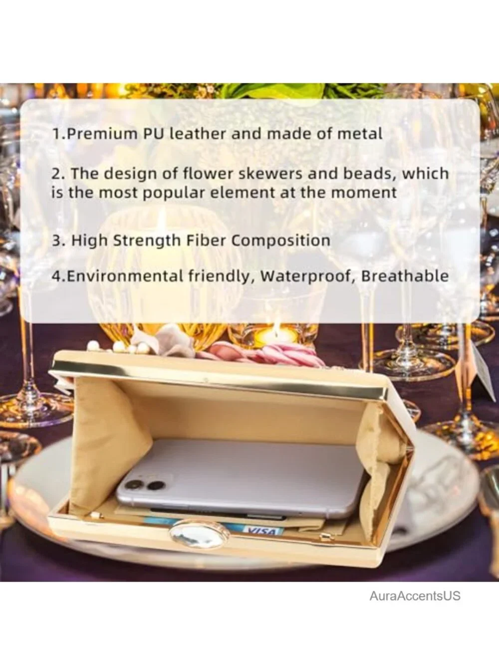 Floral Clutch Purse for Women Evening Bag Beaded Embellished Detachable Chain